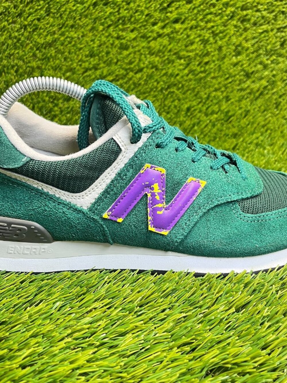 New Balance 574 Mens Size 8.5 Green Purple Athletic Running Shoes Sneakers